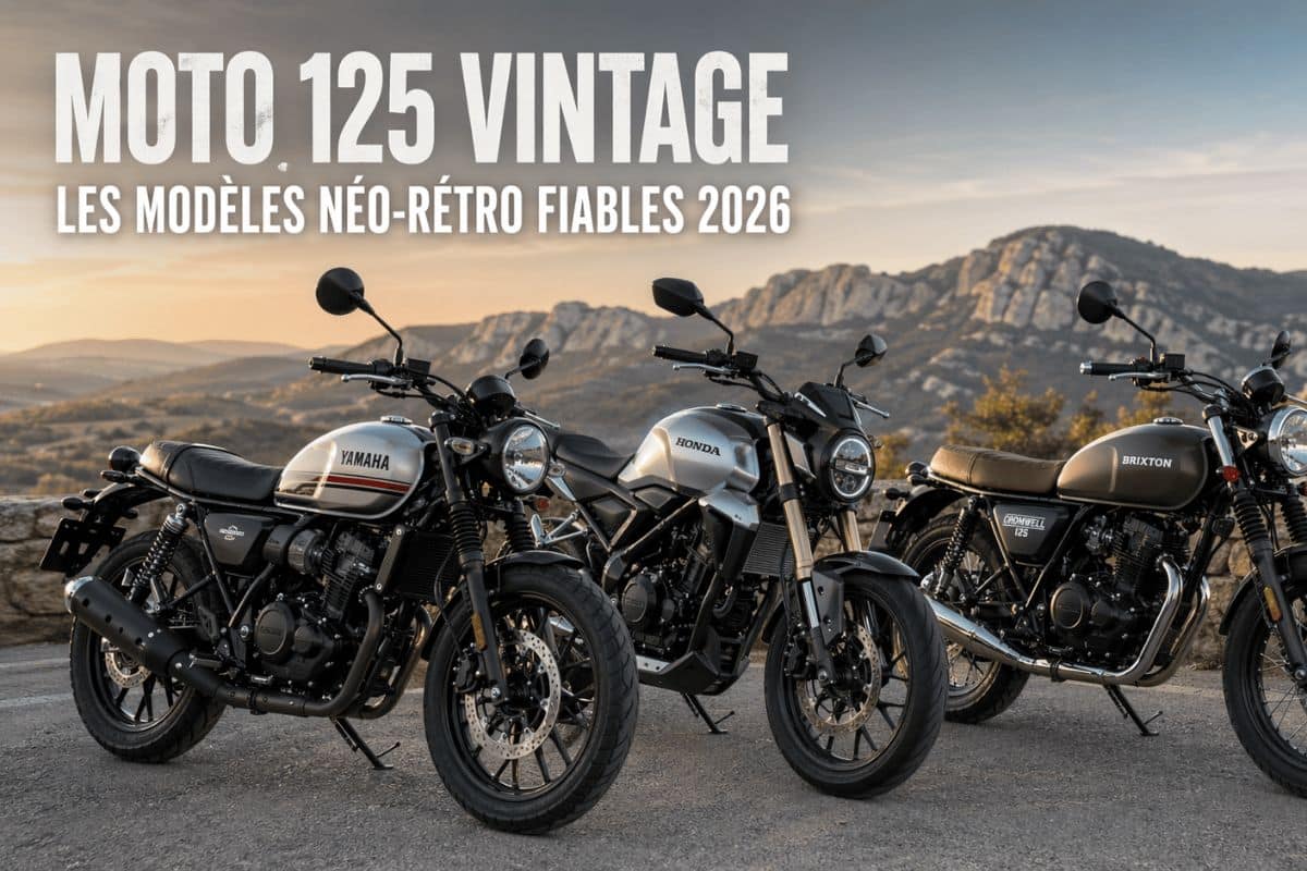 Trois motos vintage sur route montagne