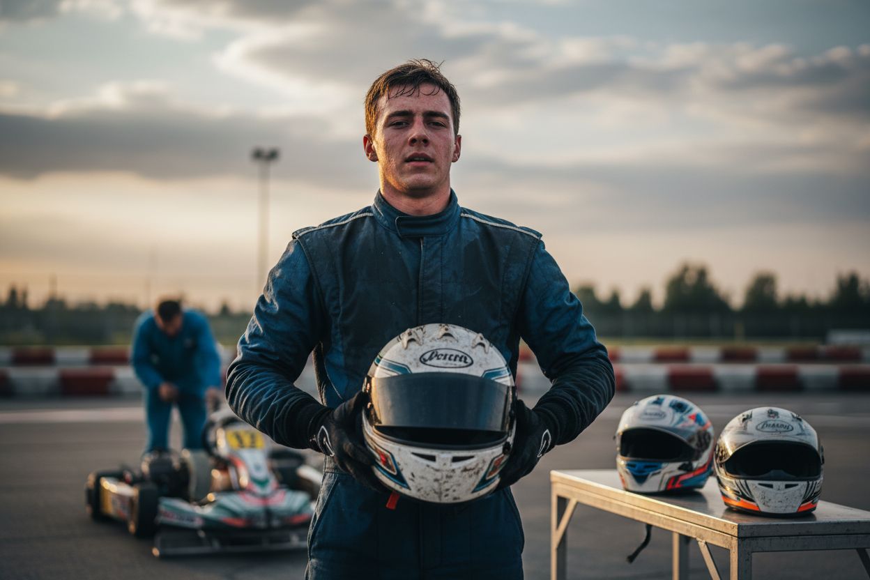 Pilote de karting tenant un casque