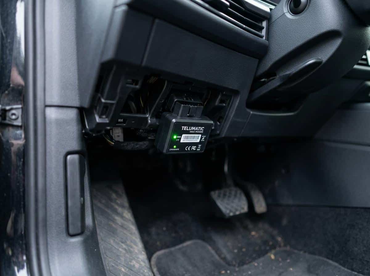 Boîtier connecté télématique branché dans véhicule