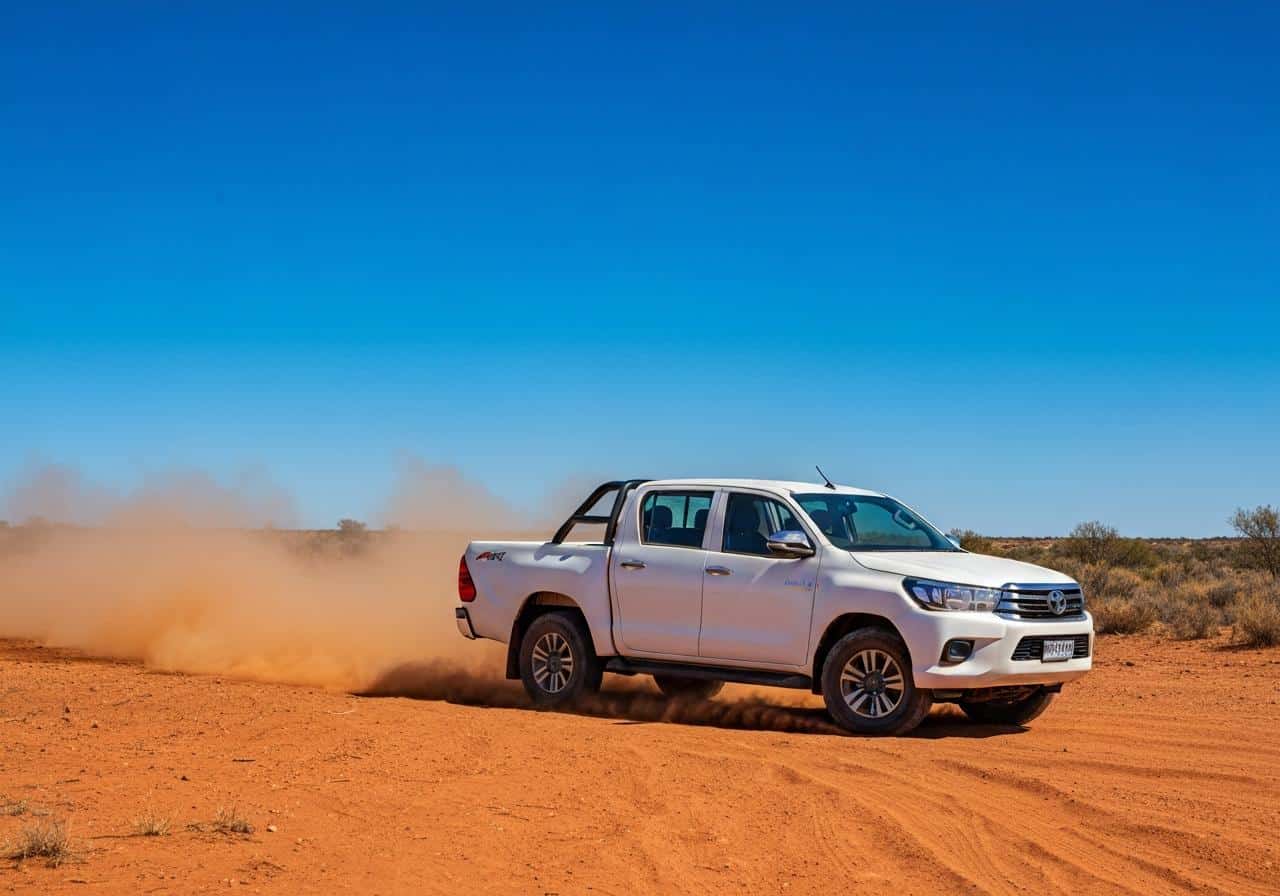 Toyota Hilux double cabine sur piste tout-terrain