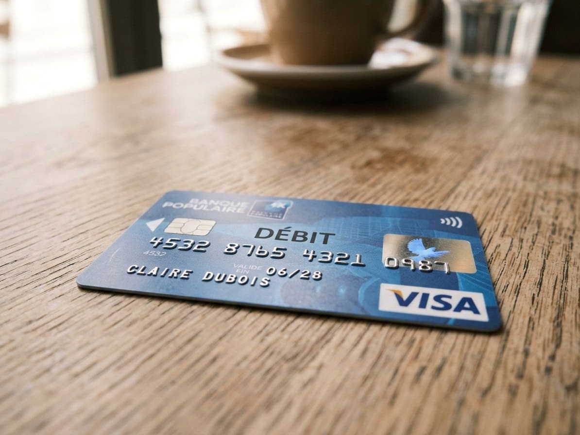 Carte bancaire avec la mention DÉBIT au-dessus du numéro