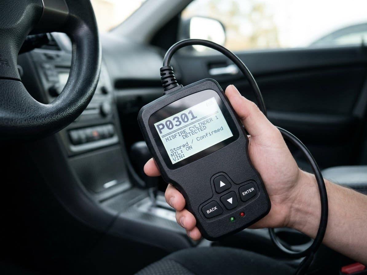 Écran de valise OBD2 affichant un code défaut moteur