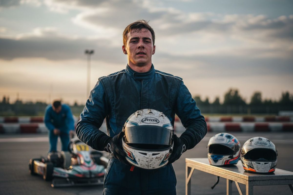 Pilote de karting tenant un casque