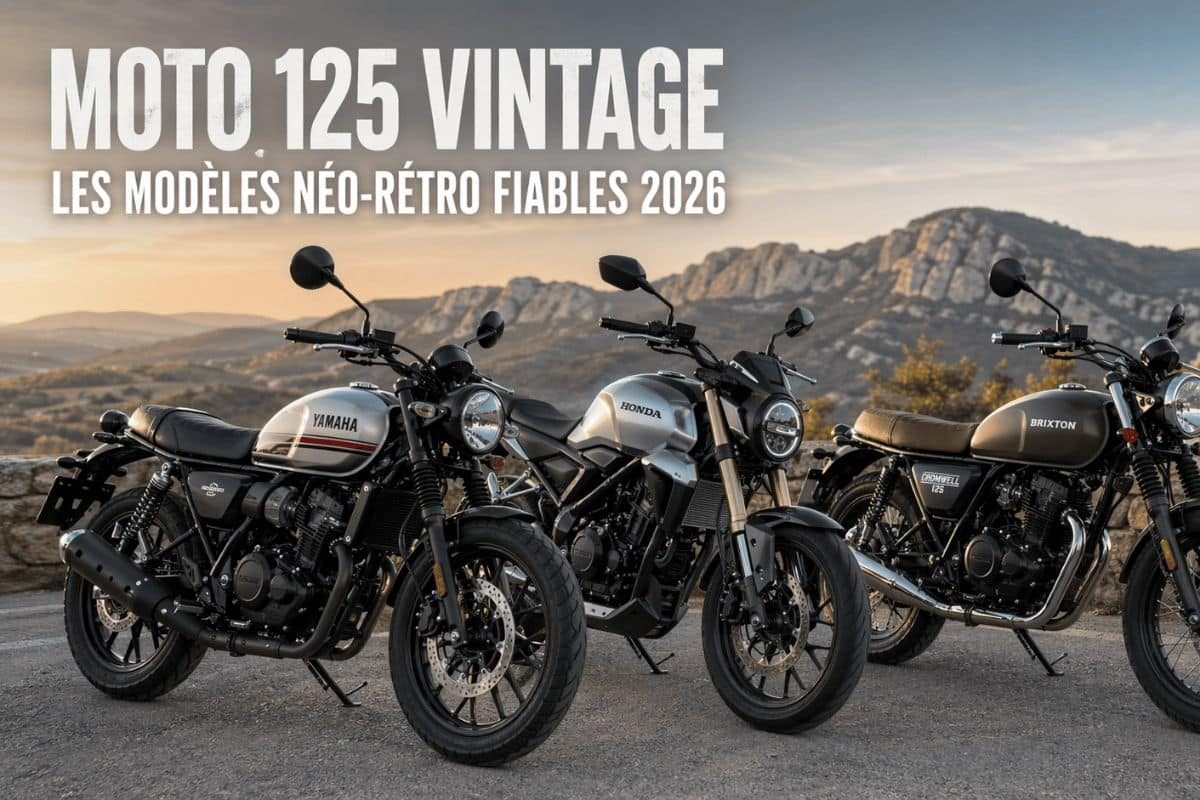 Trois motos vintage sur route montagne